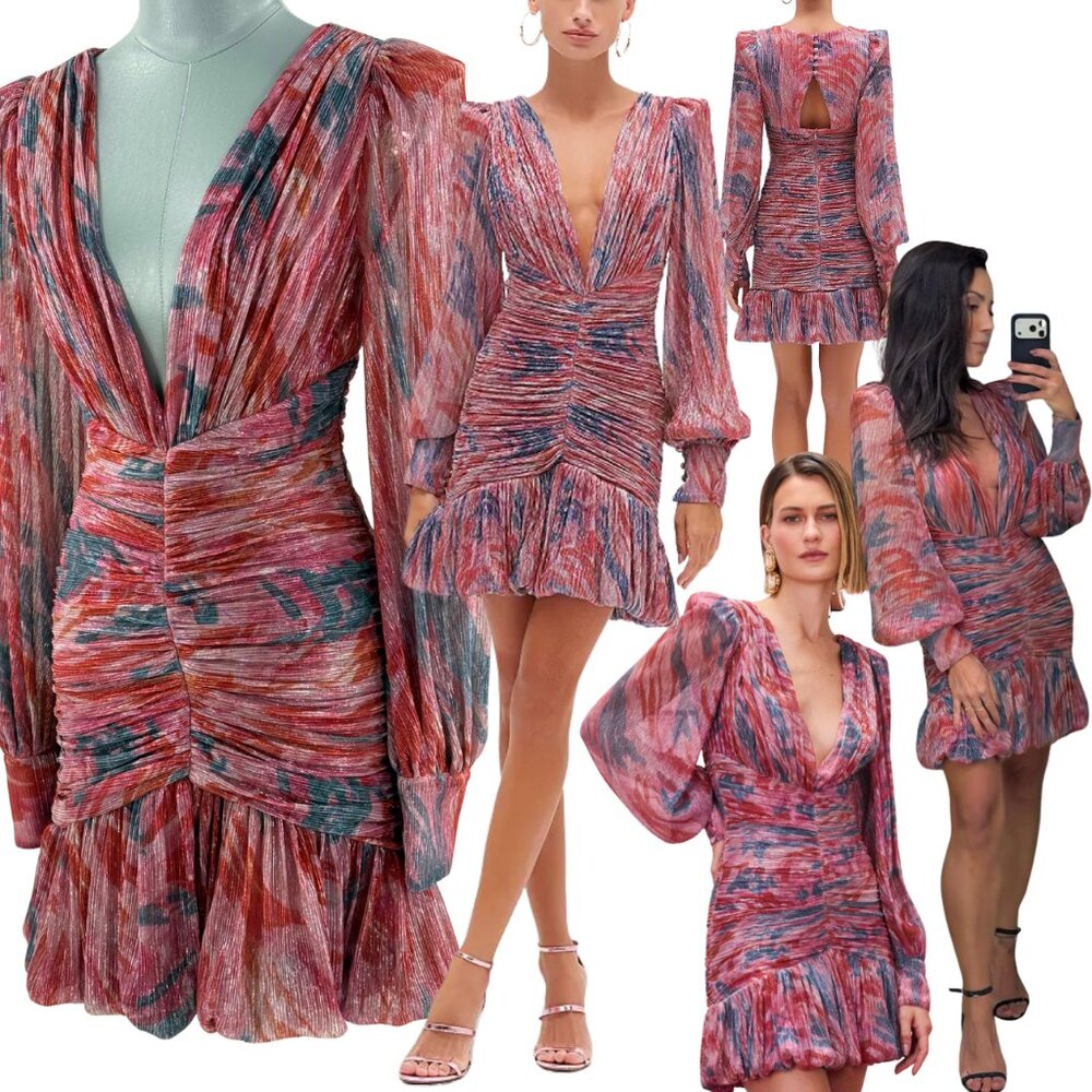 🆕 PATBO 🧿 NWOT Twist Metallic Ruched Mini Dress, Pink - Sz BR 36 US 4
